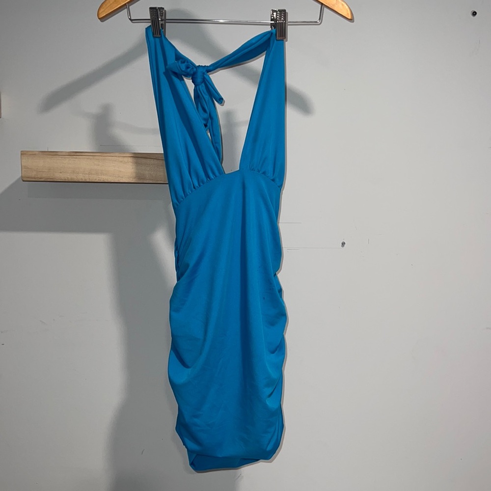 SHIEN blue halter bodycon dress